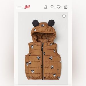H&M Mickey puffer vest with removable hood